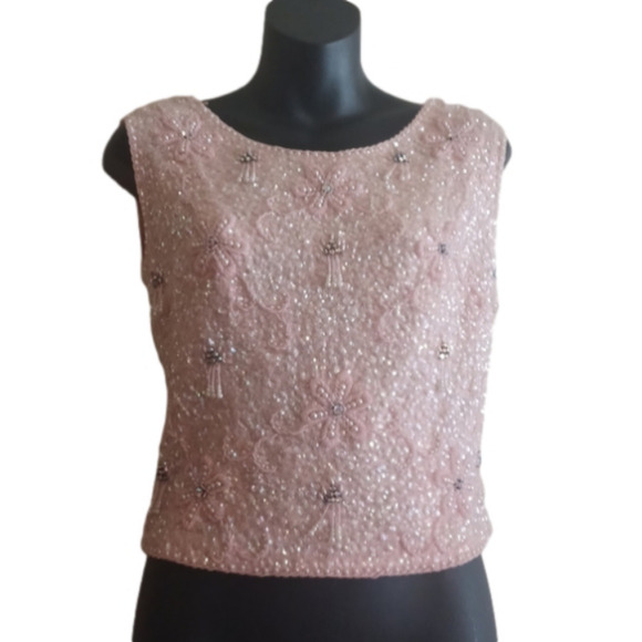 Vintage Wool sequins and beads top. Beautiful trendy pink color. Size 36. - Picture 1 of 11